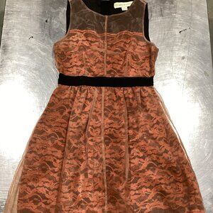 Lili Wang Black & Coral Lace Sleeveless Dress